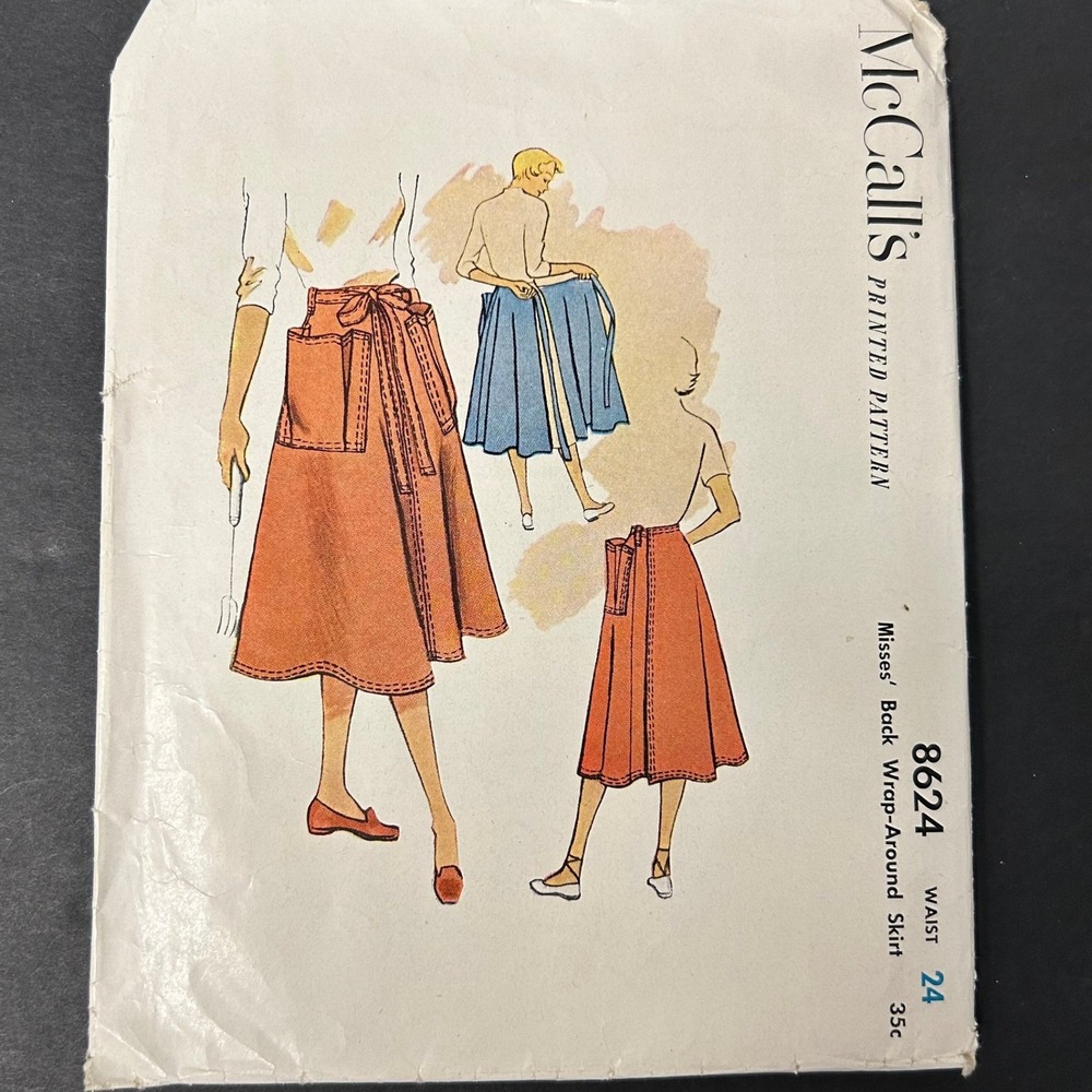 Vintage 1950s McCall's 8624 Sewing Pattern Misses Waist 24 Wrap Skirt